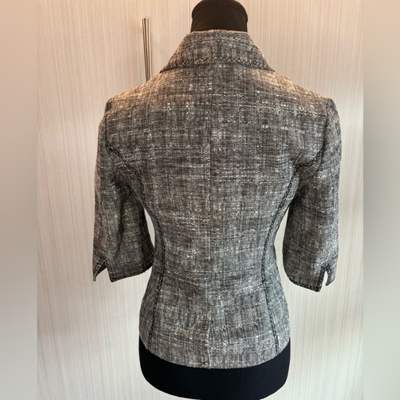White House Black Market Cropped Tweed Jacket 3/4 Sleeve Grey‎ Size 0 - Picture 3 of 10